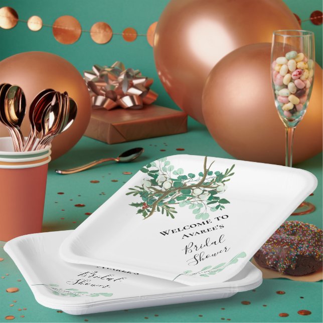 Christmas Branches Red and Green Shower Paper Plate (Multi)