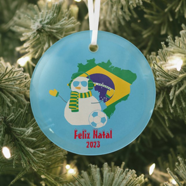 Christmas Brazilian Portuguese Snowman Glass Tree Decoration (Insitu)