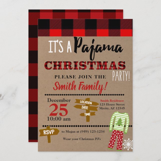 Christmas Breakfast Pajama Party Holiday Invitation (Front/Back)