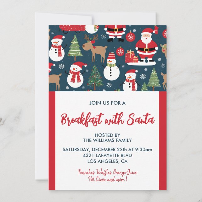 Christmas Breakfast with Santa Snowman trees Invitation (Front)