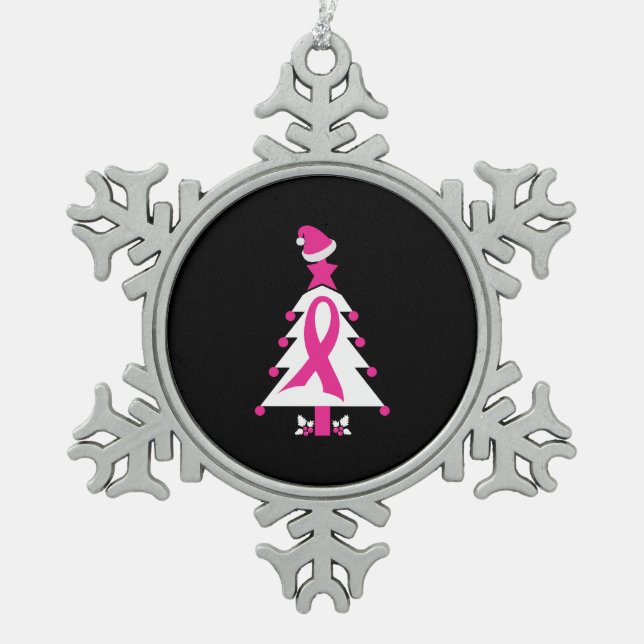 Christmas Breast Cancer Awareness Snowflake Pewter Christmas Ornament (Front)