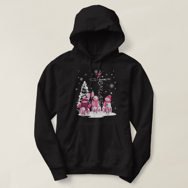 Christmas Breast Cancer Live Love Cure Snowman Chr Hoodie (Design Front)