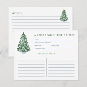 Christmas Bridal Shower Blue And Green Recipe Card