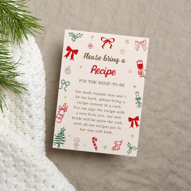 Christmas Bridal Shower Bring A Recipe for Bride Enclosure Card (Creator Uploaded)