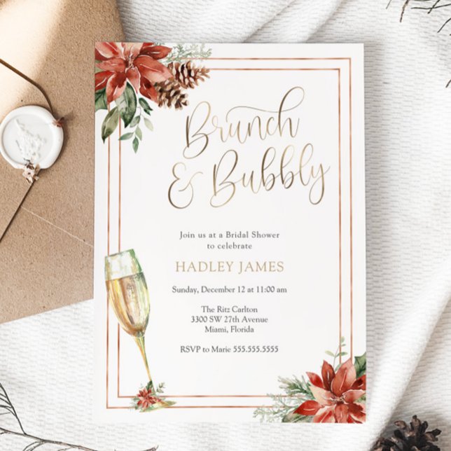 Christmas Bridal Shower Brunch and Bubbly Invitation (Creator Uploaded)