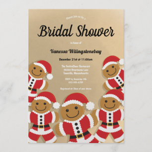 Christmas Bridal Shower Gold Gingerbread Santa Invitation
