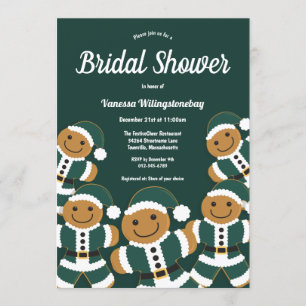 Christmas Bridal Shower Green Gingerbread Santa Invitation