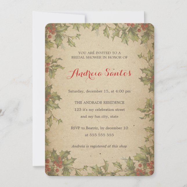 Christmas Bridal Shower Holiday Themed Rustic Invitation (Front)