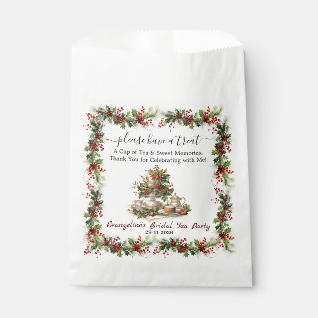 Christmas Bridal Shower holly Tea Time Party  Favour Bag (Front)