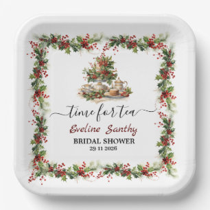 Christmas Bridal Shower holly Tea Time Party Paper Plate