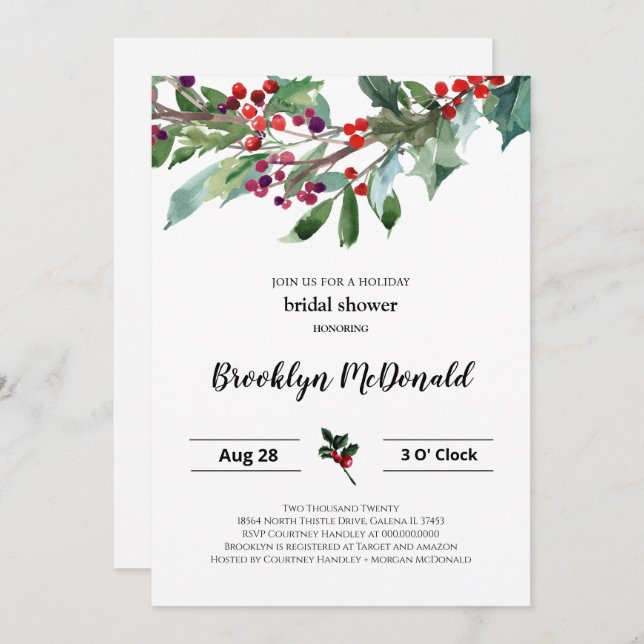 Christmas Bridal Shower Invitation (Front/Back)