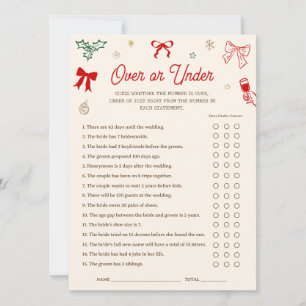 Christmas Bridal Shower Over or Under Game Card