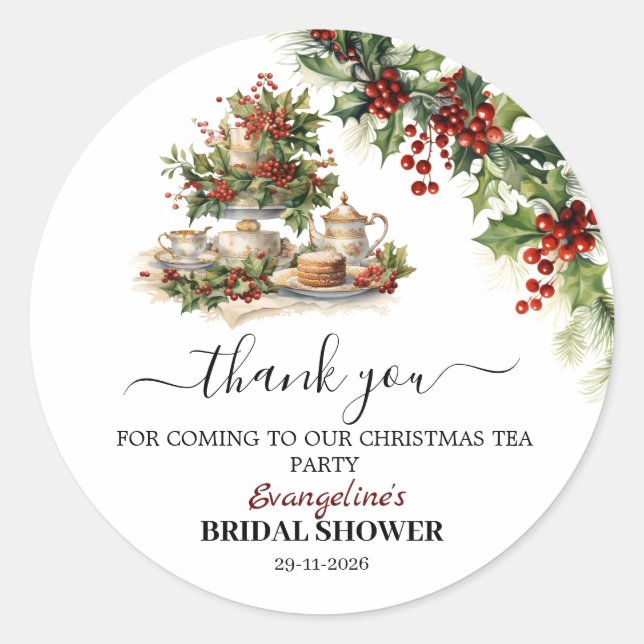 Christmas Bridal Shower Tea Party Welcome  Classic Round Sticker (Front)