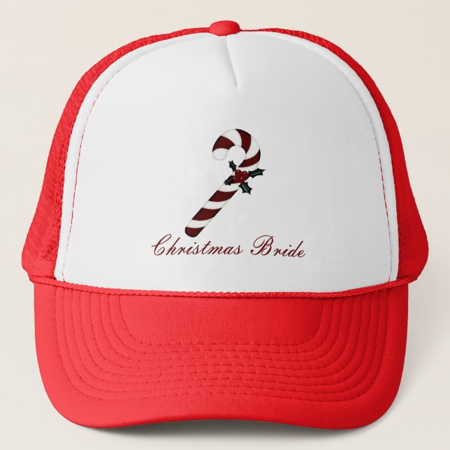 "Christmas Bride" - Red/White Candy Cane  Trucker Hat (Front)
