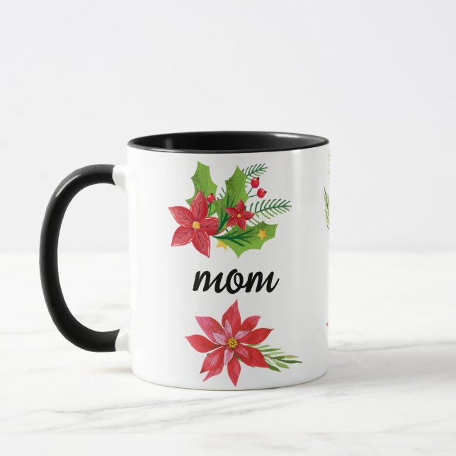 Christmas Bright Holly Black Script Mum Black Mug (Left)