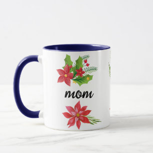 Christmas Bright Holly Black Script Mum Blue Mug