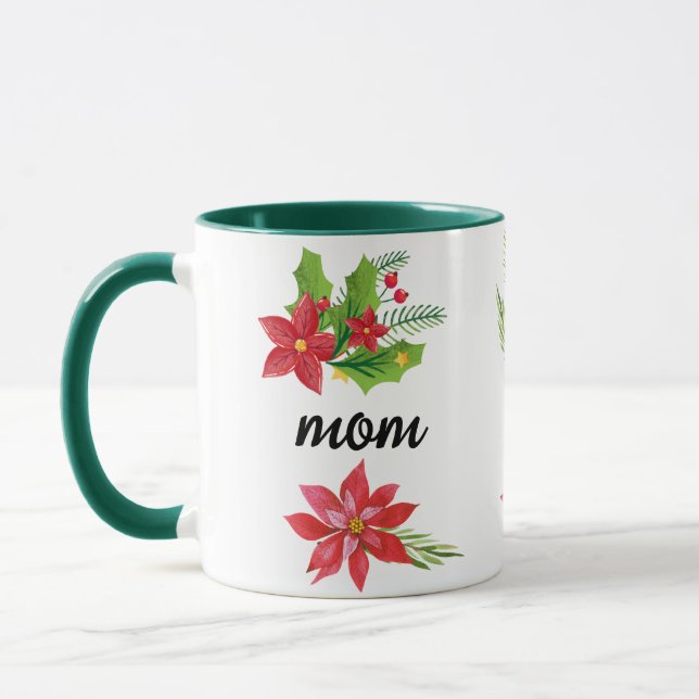 Christmas Bright Holly Black Script Mum Green Mug (Left)