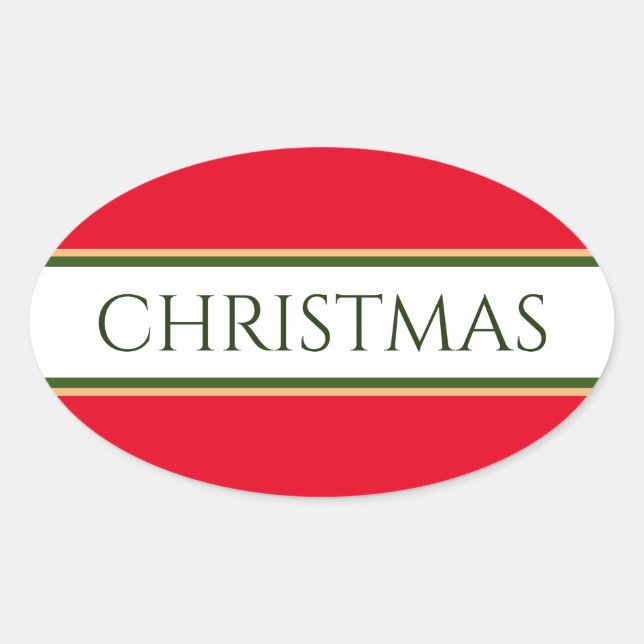 CHRISTMAS Bright Red Green White Racing Stripes Oval Sticker (Front)