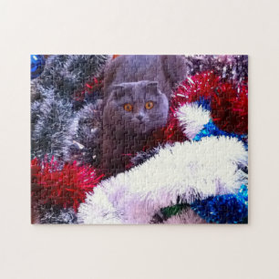 Christmas British blue cat Jigsaw Puzzle
