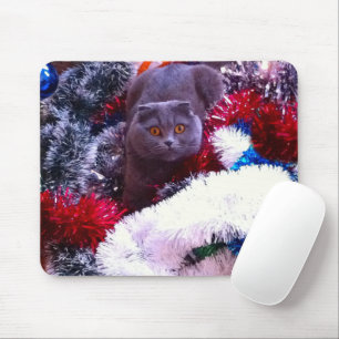 Christmas British blue cat Mouse Pad