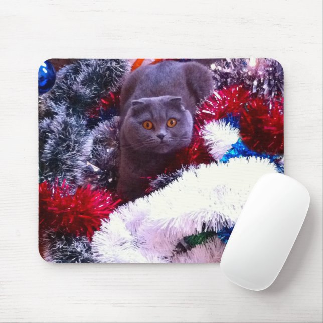 Christmas British blue cat Mouse Pad (With Mouse)