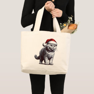 Christmas British shorthair Cat, Xmas Santa Kitten Large Tote Bag