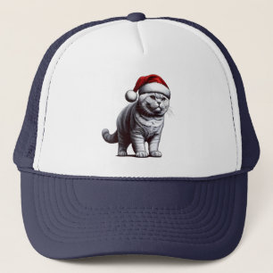 Christmas British shorthair Cat, Xmas Santa Kitten Trucker Hat