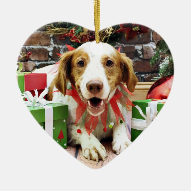 Christmas - Brittany Spaniel - Kinnick Ceramic Tree Decoration (Front)