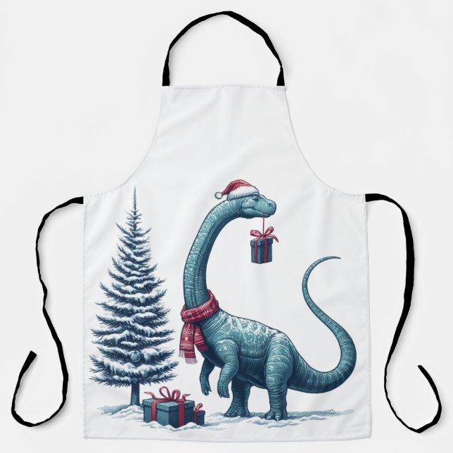 Christmas Brontosaurus dinosaur Apron (Front)