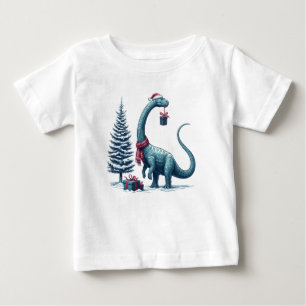 Christmas Brontosaurus dinosaur Baby T-Shirt