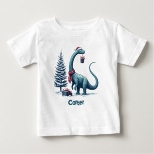Christmas Brontosaurus dinosaur Baby T-Shirt