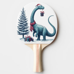 Christmas Brontosaurus dinosaur Ping Pong Paddle