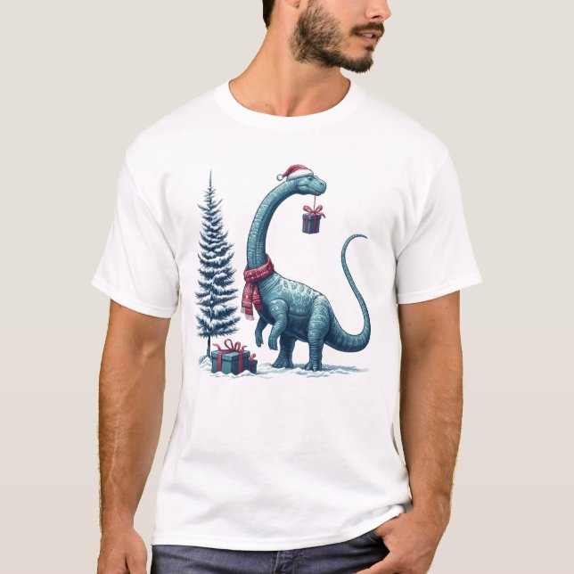 Christmas Brontosaurus dinosaur T-Shirt (Front)