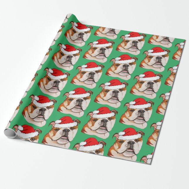 Christmas Brown Art English Bulldog Wigglebutt Wrapping Paper (Unrolled)