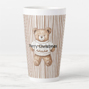 Christmas Brown Cream Teddy Bear Stripes Latte Mug
