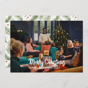 Christmas Brown Floral Watercolor  Merry Christmas Holiday Card