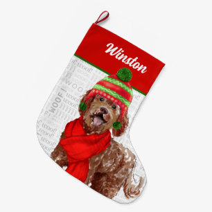 Christmas Brown Labradoodle with Dog's Name Large Christmas Stocking