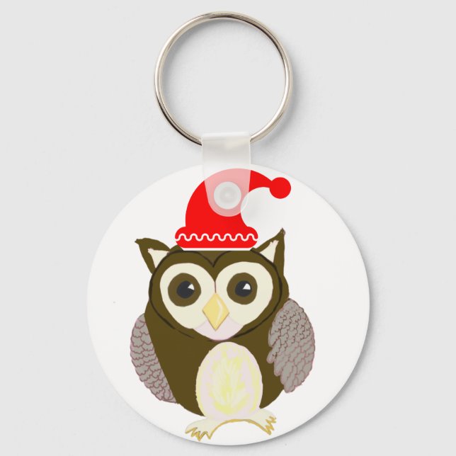 Christmas Brown Owl with Santa Key Ring (Front)
