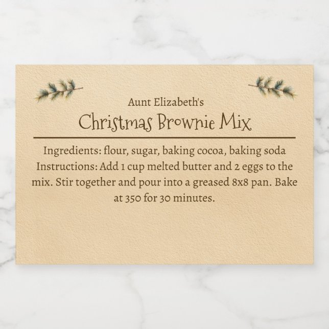 Christmas Brownie Baking Mix Personalised Simple Food Label (Single Label)