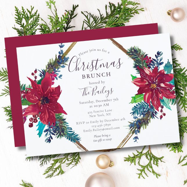 Christmas Brunch Chic Red Floral | Holiday Party Invitation (Creator Uploaded)