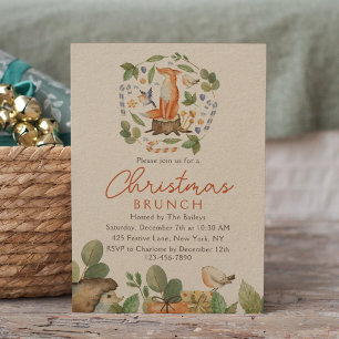 Christmas Brunch Cute Woodland Fox Watercolor Invitation