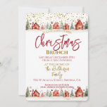 Christmas Brunch Invitation<br><div class="desc">A gorgeous Christmas brunch party invitation. This glamourous gold and red holiday design features a snowy street scene with houses and trees.. Easy to customise with your own Holiday brunch or festive party details.</div>