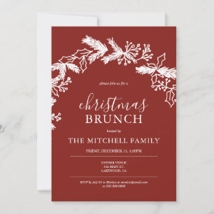 Christmas Brunch Pine Berry Wreath Red Invitation