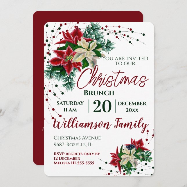 Christmas Brunch Poinsettia Flower Invitation (Front/Back)