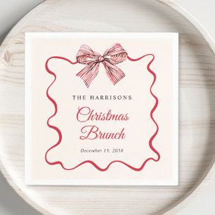 Christmas Brunch Red Striped Coquette Bow Napkin