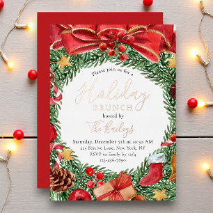 Christmas Brunch Watercolor Wreath Real Foil