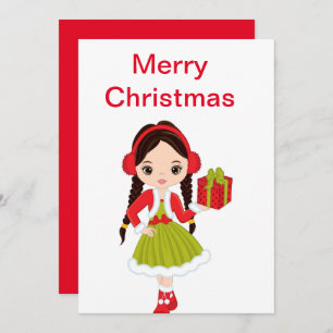 Christmas Brunette Doll  with A Gift Holiday Card