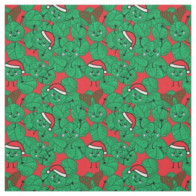 Christmas Brussel Sprouts Cute Food Patterned Fabric (Swatch)