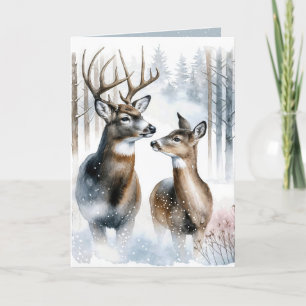 Christmas Buck and Doe Watercolor Holiday Card
