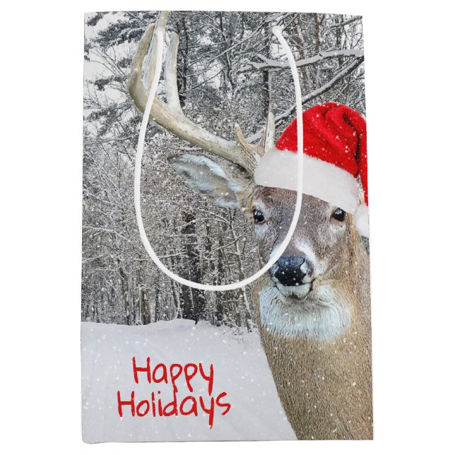 Christmas Buck Deer With Hat Gift Bag (Front)